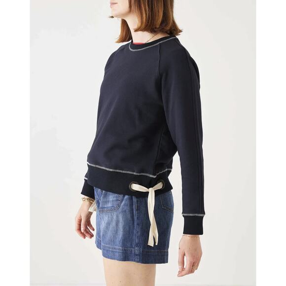 NWT Mersea Frenchie Tie Side Sweatshirt Crewneck Navy Blue Mer Sea Top Size XS - Picture 4 of 13